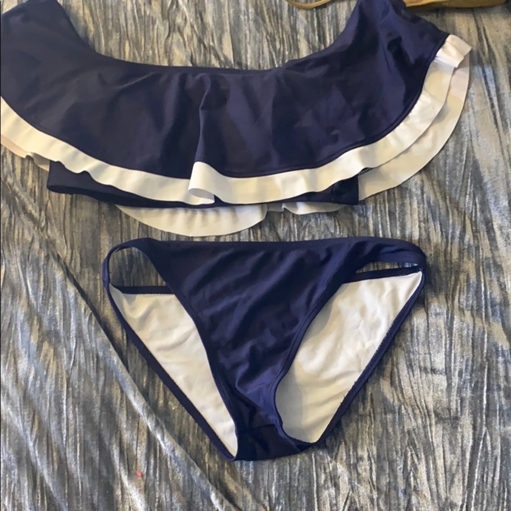 Blue n white off the shoulder two piece